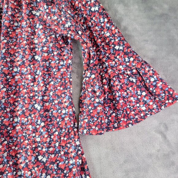 Michael Kors Womens M Red Floral Bell Sleeve Blouse Boho Romantic Spring Top - Picture 4 of 9